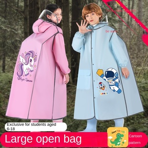 Children’s EVA Raincoat for Primary & Secondary School Students Boys Long with Large Schoolbag Full-Body Hiking for