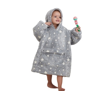 Customized Children Sweatshirt Wearable Luminous Oversized Sweater Sleeves Warm Sherpa Soft Flannel Hoodie Blankets for