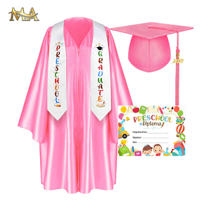 Factory Direct  Graduation Gown Full Set with Stole and Cap Pink Shiny Polyester OEM ODM Children Graduation Gown Suit
