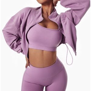 Undefined European Style  Clothing Fashion Custom Plain Cropped Plus Size Sport Casual Zipper Sweatshirt